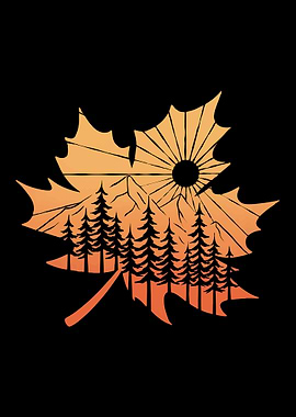 Maple Leaf Landscape Sunset