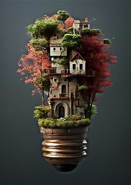 Fantasy Village on a Lightbulb