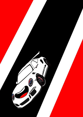 White Sports Car with Racing Stripes