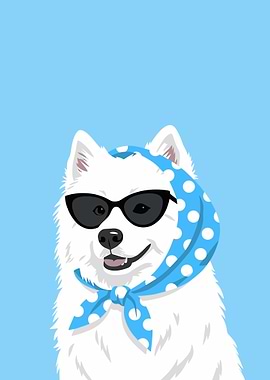 Dog wearing sunglasses and scarf