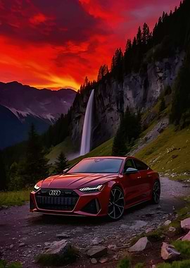 Red Audi on a Mountain Road