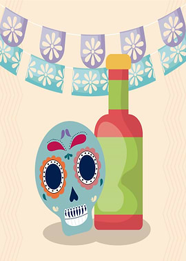 Day of the Dead Skull and Bottle