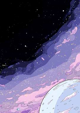 Cosmic Sky with Planet and Stars