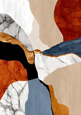 Abstract Geometric Landscape with Marble and Gold