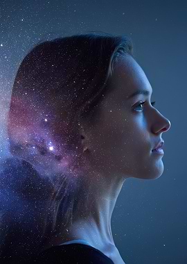 Woman's Profile with Galaxy Overlay