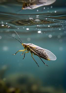 Insect underwater with reflection
