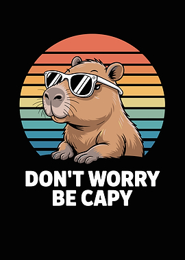 Capybara with Sunglasses and Retro Sunset