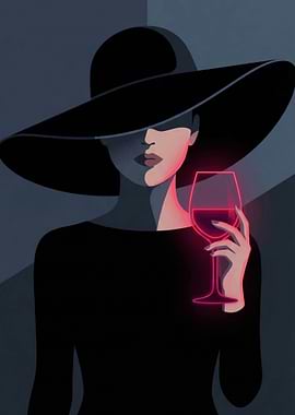 Luxury Woman with Wine Glass Neon