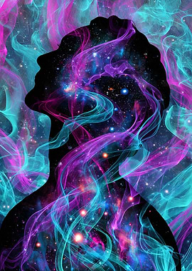 Silhouette of a person filled with galaxy