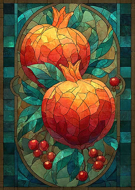 Stained Glass Pomegranates and Berries