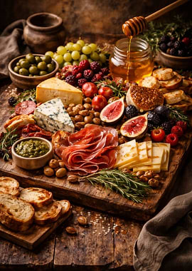 Gourmet Charcuterie Board with Honey
