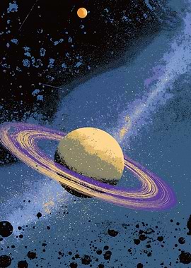 Saturn-like planet with rings in space