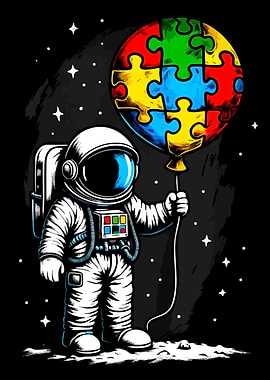 Astronaut holding an autism awareness balloon