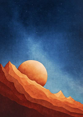 Alien Planet Landscape with Large Moon
