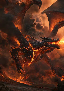 Fiery Dragon Emerging from Smoke