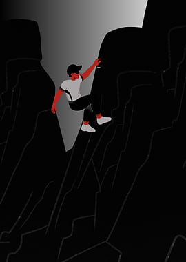 Man climbing a dark mountain