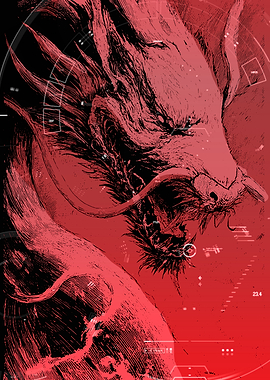 Red Dragon with Futuristic HUD