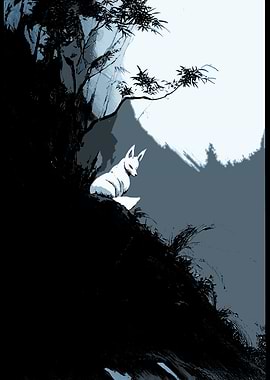 White Fox in Moonlit Forest