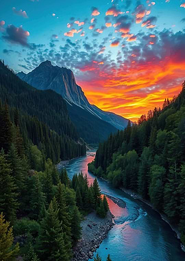 Mountain River Sunset