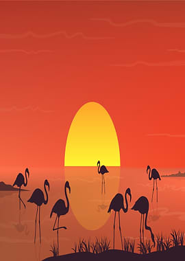 Flamingos at Sunset