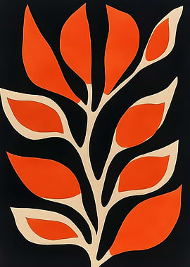 Abstract Orange and Beige Floral Design