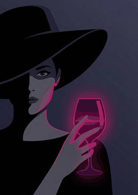 Minimalist Woman with Neon Wine Glass