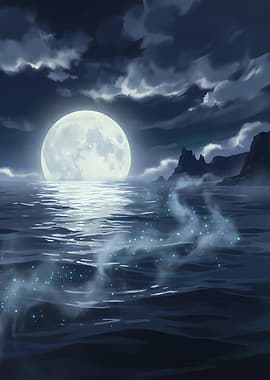 Mystical Moonlit Ocean Scene