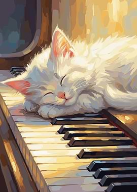 Kitten Sleeping on Piano Keys