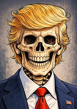Skeleton in a Suit with Trump Hair