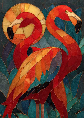 Stained Glass Flamingos