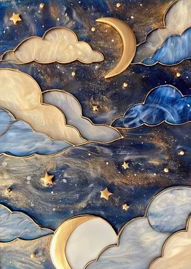 Celestial Night Sky with Clouds and Stars