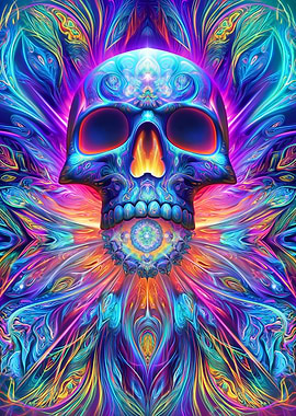 Psychedelic Skull with Fractal Background