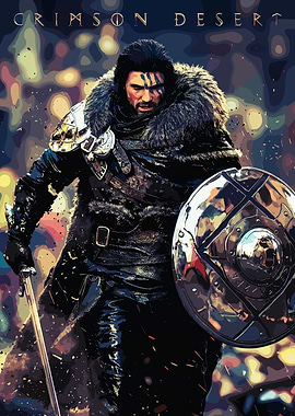 Crimson Desert Warrior with Sword and Shield