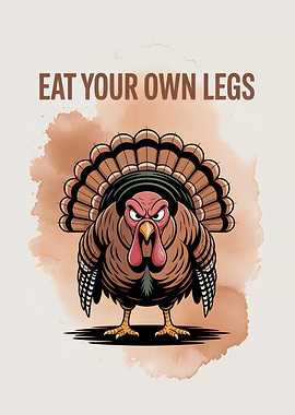 Angry Turkey with 'Eat Your Own Legs' Text