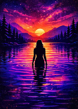 Woman in Water at Sunset