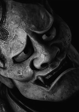 Close-up of a Japanese Oni mask