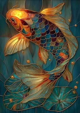 Stained Glass Koi Fish Art
