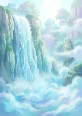 Misty Waterfall Landscape