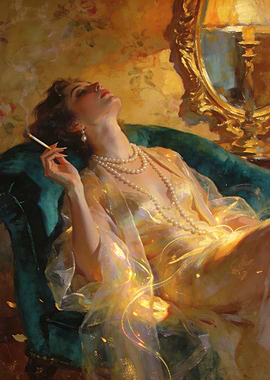 Elegant Woman Smoking in Luxurious Setting