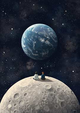 Couple on Moon looking at Earth