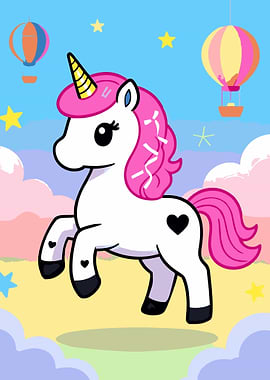Cute Unicorn with Pink Mane and Heart Markings