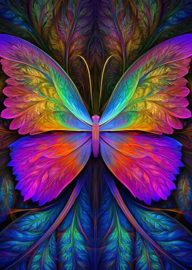 Vibrant Fractal Butterfly Art