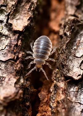 Close-up of a Woodlouse on Bark