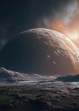 Alien Planet Landscape with Giant Moon