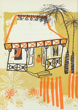 Tropical House with Palm Trees and Figures