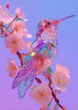 Crystal Hummingbird on Cherry Blossoms