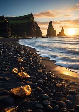 Golden Hour on a Black Sand Beach