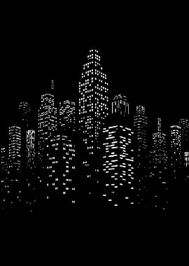 Nighttime City Skyline Silhouette