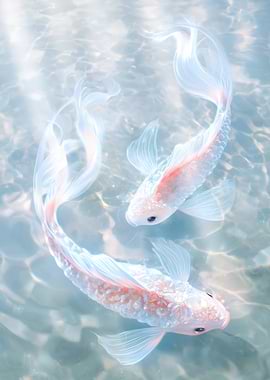 Two ethereal koi fish swimming