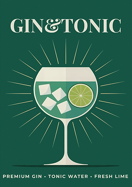 Retro Green Gin And Tonic Minimalist Poster